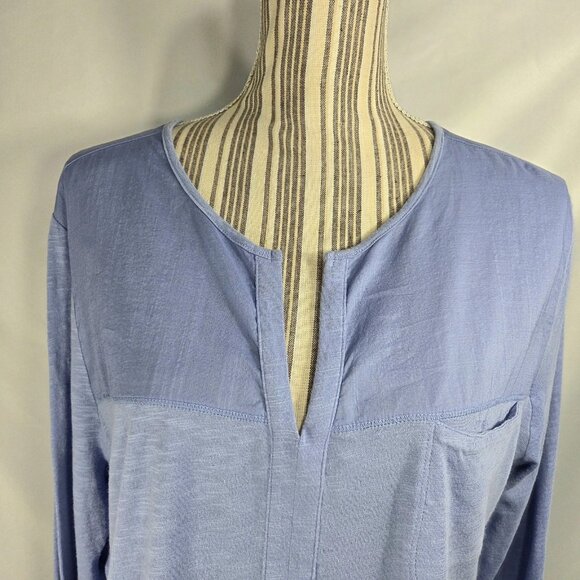 GAP Blue Notched V Neck Long Sleeve Cotton Blend Pullover Top Size Large - Picture 2 of 9